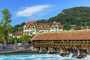 Thun Prints: Upper Lock Bridge and Aare River, Thun, Canton of Bern, Switzerland