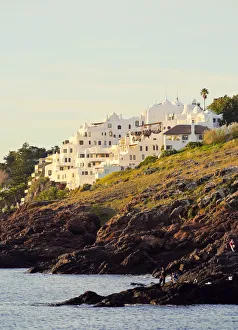 Uruguay, Maldonado Department, Punta Ballena, View of the Casapueblo, hotel, museum