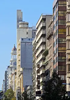 Uruguay Prints: Uruguay, Montevideo, Buildings on 18 de Julio Avenue viewed from the Plaza Independencia