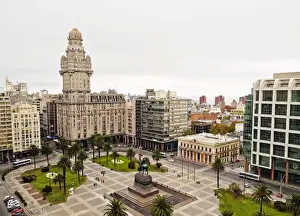 Uruguay Prints: Uruguay, Montevideo, Elevated view of the Independence Square