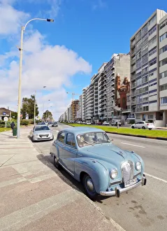 Uruguay, Montevideo, Vintage car parked by the Rambla