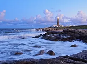 Uruguay, Rocha Department, Cabo Polonio, Lighthouse at nightfall