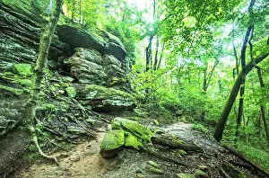 Akron Prints: USA, Akron, Ohio, The Ledges Is A Trail Of Ancient Towering Rock Formations And Sandstone Cliffs