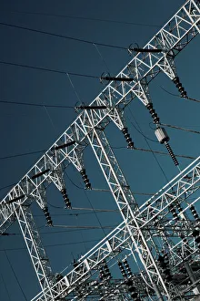 USA, Alabama, Muscle Shoals Area, Florence, Wilson Lock and Dam, Electrical Power Lines