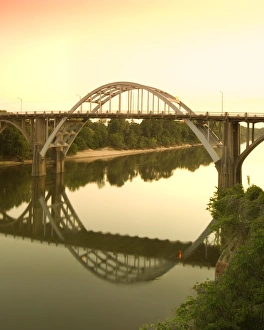 Alabama Prints: USA, Alabama, Selma, Sunset, Edmund Pettus Bridge, American Civil Rights Movement Landmark