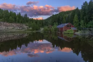 Mining Prints: USA, America, Montana, Sunset at Kirkville Ghost Town near Philipsburg