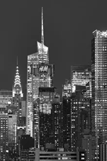 Black And White Prints: USA, American, New York, Manhattan, Hudson River, Midtown with Chrysler Building
