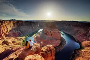 Icon Prints: USA, Arizona, Page, elevated view of the Horse Shoe Bend at sunset