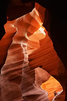Images Dated 9th July 2015: USA, Arizona, Page, Lake Powell, Antelope Canyon, Woman taking pictures in lower Antelope