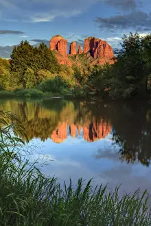 Red Rock Prints: USA, Arizona, Sedona, Cathedral Rock glowing at sunset