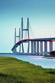 Trending: USA, Brunswick, Georgia, Sidney Lanier Bridge, Brunswick River, Salt Marshes, Full Moon