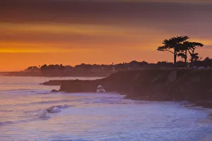 Southern California Prints: USA, California, Central Coast, Santa Cruz, sunset view of West Cliff Drive