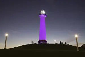 USA, California, Long Beach, Shoreline Village Lighthouse. evening