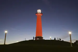 USA, California, Long Beach, Shoreline Village Lighthouse. evening