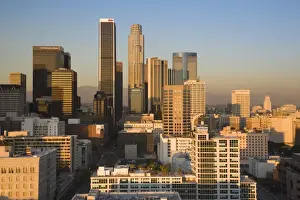 Sun Set Prints: USA, California, Los Angeles, aerial view of downtown from West 11th Street, sunset