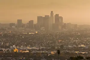 Down Town Prints: USA, California, Los Angeles, downtown view from Baldwin Hills, sunrise