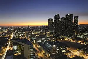 Office Building Prints: USA, California, Los Angeles, Skyline of Downtown Los Angeles