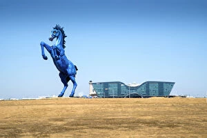 Airport Gallery: USA, Colorado, 32 High Blue Mustange Sculpture, Public Arts Commission, Denver