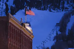 USA, Colorado, Aspen, South Galena Street and Aspen Mountain