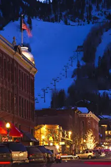 Skiing Prints: USA, Colorado, Aspen, South Galena Street and Aspen Mountain