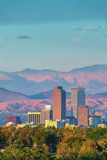 Elevated Viewpoints Prints: USA, Colorado, Denver, skyline with Rocky Mountains Front Range beyond