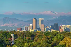 Elevated Viewpoints Prints: USA, Colorado, Denver, skyline with Rocky Mountains Front Range beyond