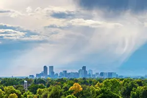 Elevated Viewpoints Prints: USA, Colorado, Denver, skyline with Rocky Mountains Front Range beyond
