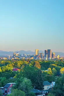 Elevated Viewpoints Prints: USA, Colorado, Denver, skyline with Rocky Mountains Front Range beyond