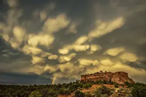 USA, Colorado, Mesa County, Colorado National Monument, thunderstorm and rainbow