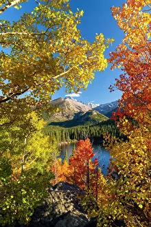 Western Usa Prints: USA, Colorado, Rocky Mountain National Park, Longs Peak mountain from Bear Lake