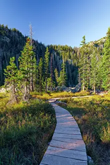 Hiking Trail Prints: USA, Colorado, Rocky Mountain National Park, Dream Lake boardwalk