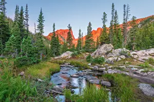 Brook Prints: USA, Colorado, Rocky Mountain National Park, Hallet Peak from Tyndall Creek