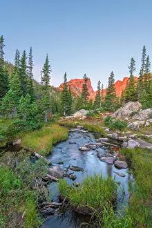 Creek Prints: USA, Colorado, Rocky Mountain National Park, Hallet Peak from Tyndall Creek