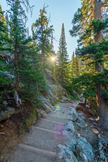 Hiking Trail Prints: USA, Colorado, Rocky Mountain National Park, trail between Dream Lake and Emerald Lake
