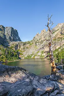 Emerald Lake Prints: USA, Colorado, Rocky Mountain National Park, Hallet Peak overlooking Emerald Lake