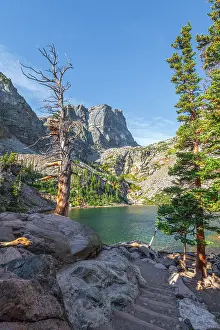 Emerald Lake Prints: USA, Colorado, Rocky Mountain National Park, Hallet Peak overlooking Emerald Lake