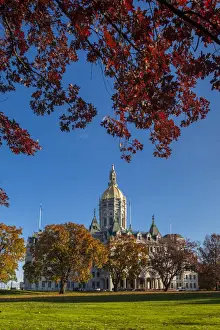 USA, Connecticut, Hartford, Connecticut State Capitol, exterior, autumn