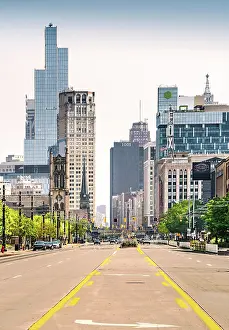 Hudson Building Prints: USA, Detroit, Michigan, Looking Down Woodward Avenue