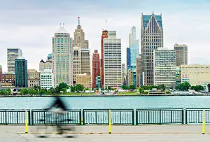 Riverfront Prints: USA, Detroit, Michigan, Skyline View From Windsor