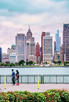Riverfront Prints: USA, Detroit, Michigan, Skyline View From Windsor