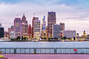 Riverfront Prints: USA, Detroit, Michigan, Skyline View From Windsor
