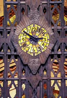 John Coletti Prints: USA, Detroit, Michigan, Tiffany Glass Clock Surrounded By Monel Metal