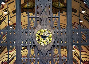 Clock Prints: USA, Detroit, Michigan, Tiffany Glass Clock Surrounded By Monel Metal
