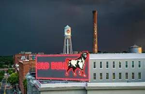 USA, Durham, North Carolina, American Tobacco District, Former Tobacco Factories, Renewal Project, National Historic District, Old Bull Neon Sign, Tribute To The Bull Durham Tobacco Company