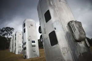 USA, Florida, Dover, Airstream Ranch, burried aluminum car trailers, defocussed
