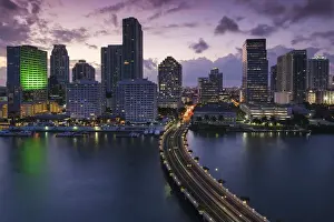 USA, Florida, Miami, elevated city skyline from Brickell Key