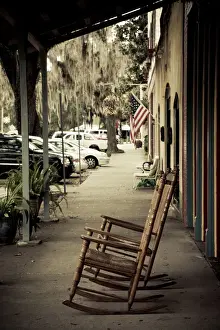 The South Prints: USA, Florida, Micanopy, oldest inland settlement in Florida, rocking chairs