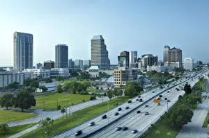 Motorway Prints: USA, Florida, Orlando, Downtown Skyline & Interstate 4