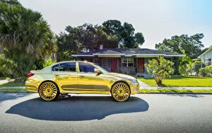Images Dated 16th July 2019: USA, Florida, Saint Petersburg, Big Wheel Custom Gold Car, African-American Neighborhood