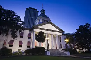 The South Prints: USA, Florida, Tallahassee, Historic 1902 State Capitol and modern State Capitol